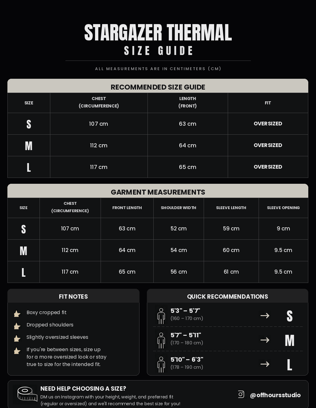 Stargazer Thermal size guide 
